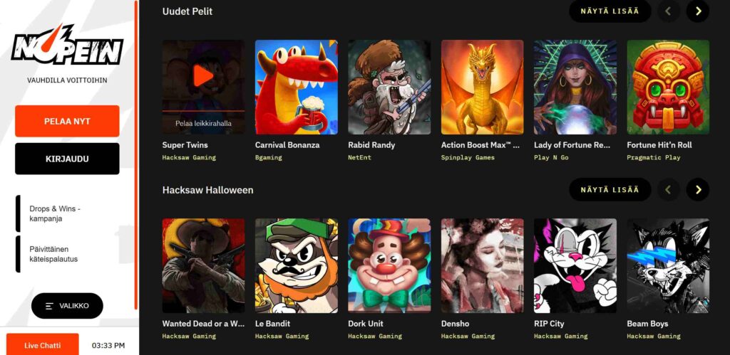 Nopein Casino ulkoasu