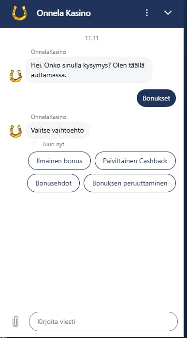 Onnela Kasino asiakaspalvelu
