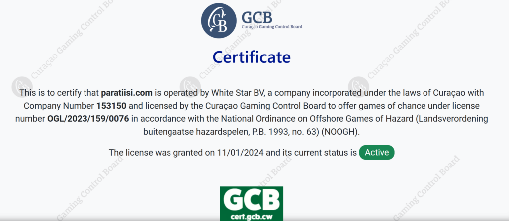 Paratiisi Kasino lisenssi