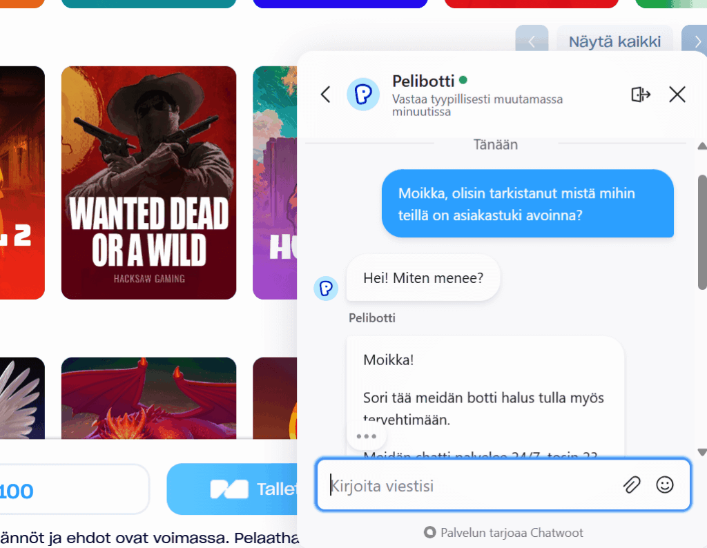 Pelaa Nyt asiakaspalvelu