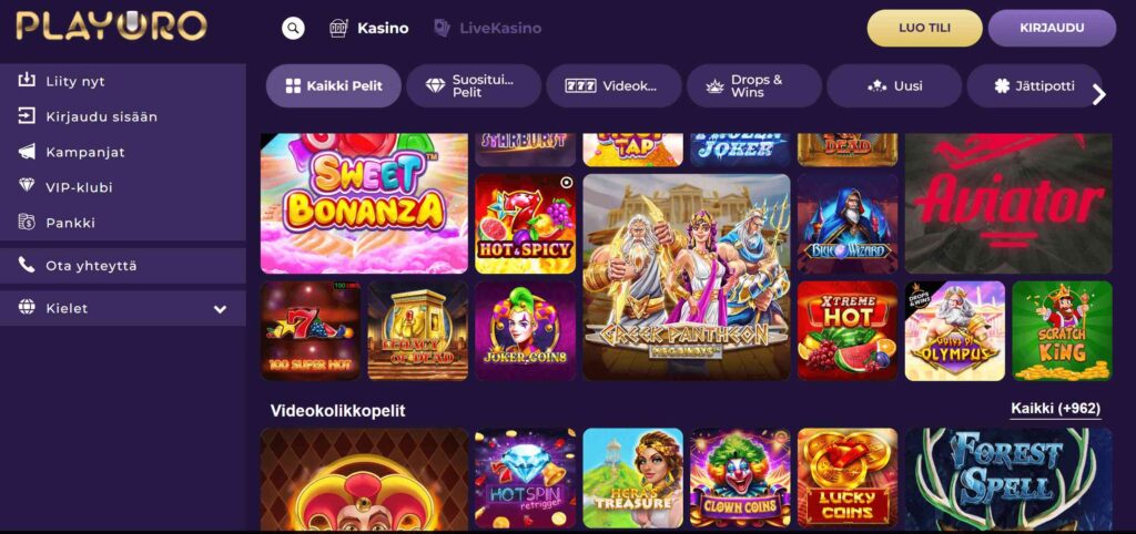 Playoro Casinon ulkoasu
