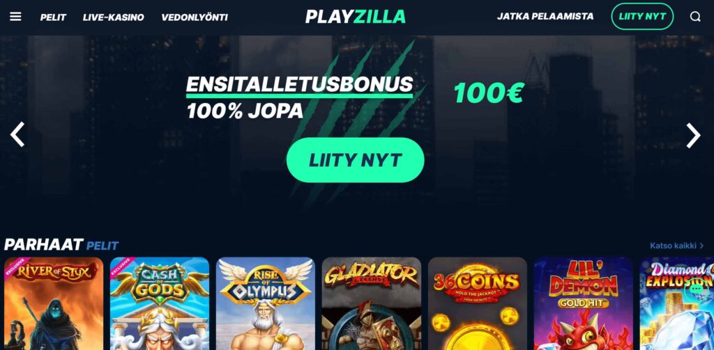 Playzilla Casino etusivu