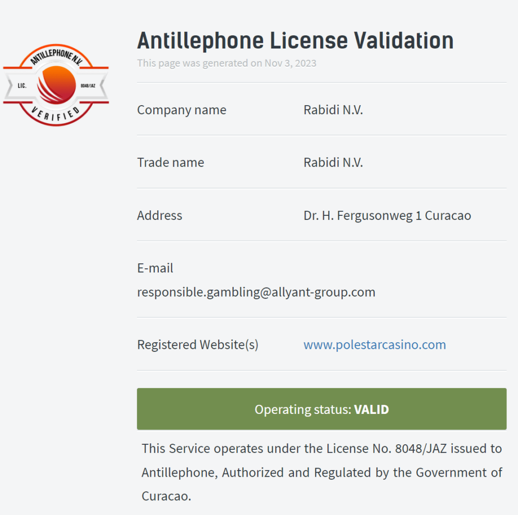 Polestar Casinon pelilisenssi