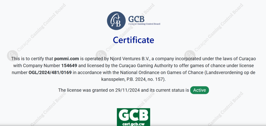 Pommi Casino lisenssi