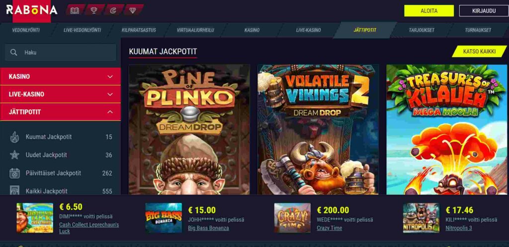 Rabona Casinon pelejä