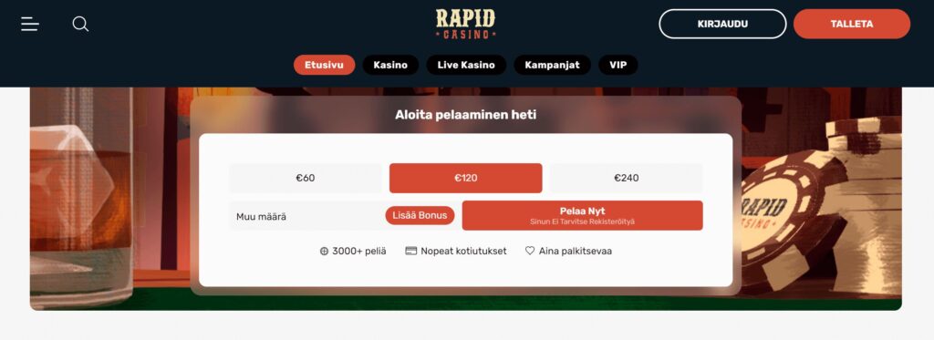 Rapid Casino ulkoasu