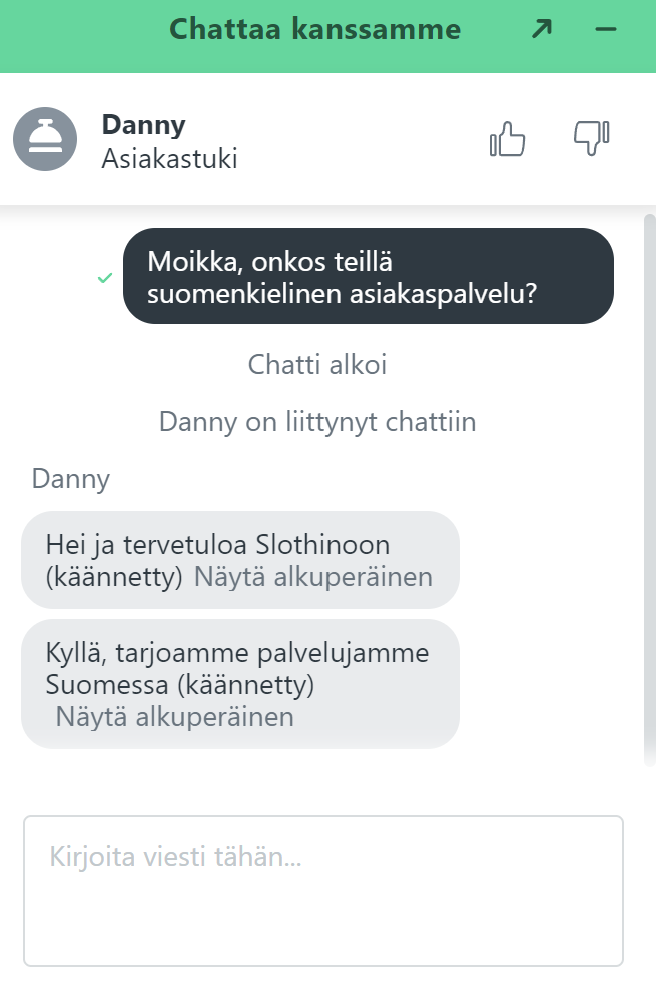 Slothino asiakaspalvelu