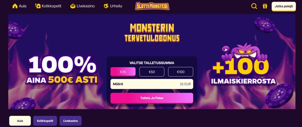 SlottiMonsteri Kasino ulkoasu