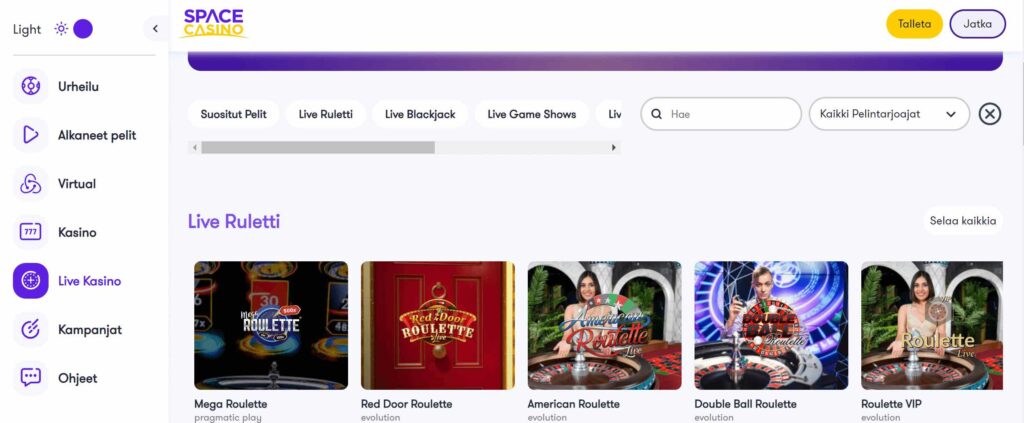 Space Casino livepelit