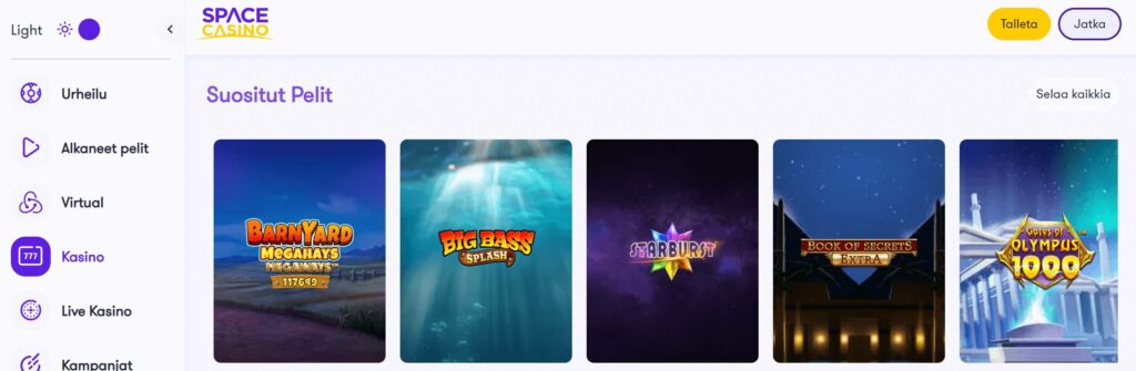 Space Casino pelit