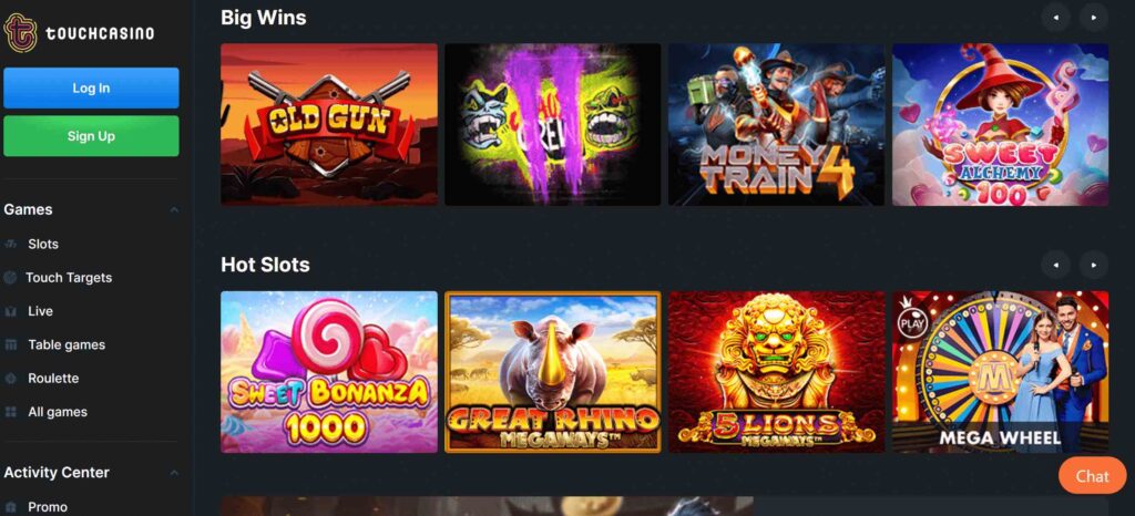 Touch Casino ulkoasu