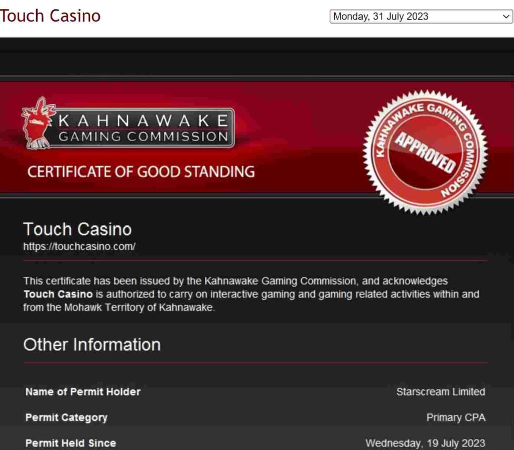 Touch Casinon lisenssi
