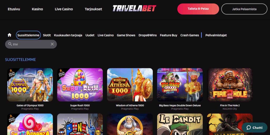Trivelabet Casino pelivalikoima