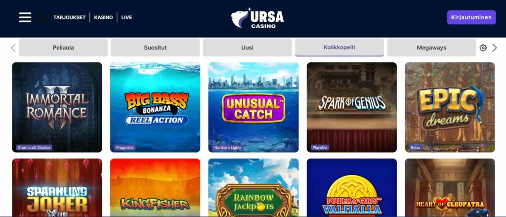 Ursa Casino pelivalikoima