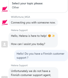 Wild Fortune asiakaspalvelu