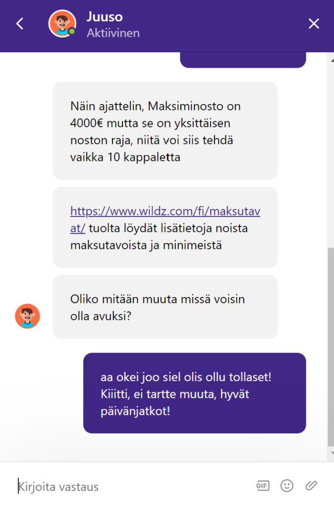 Wildz asiakaspalvelu