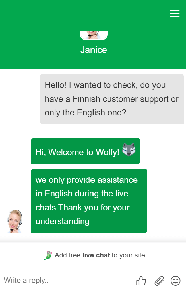 Wolfy Casinon asiakaspalvelu