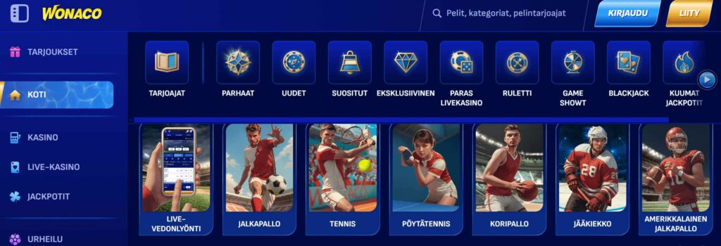 Wonaco Casino ulkoasu